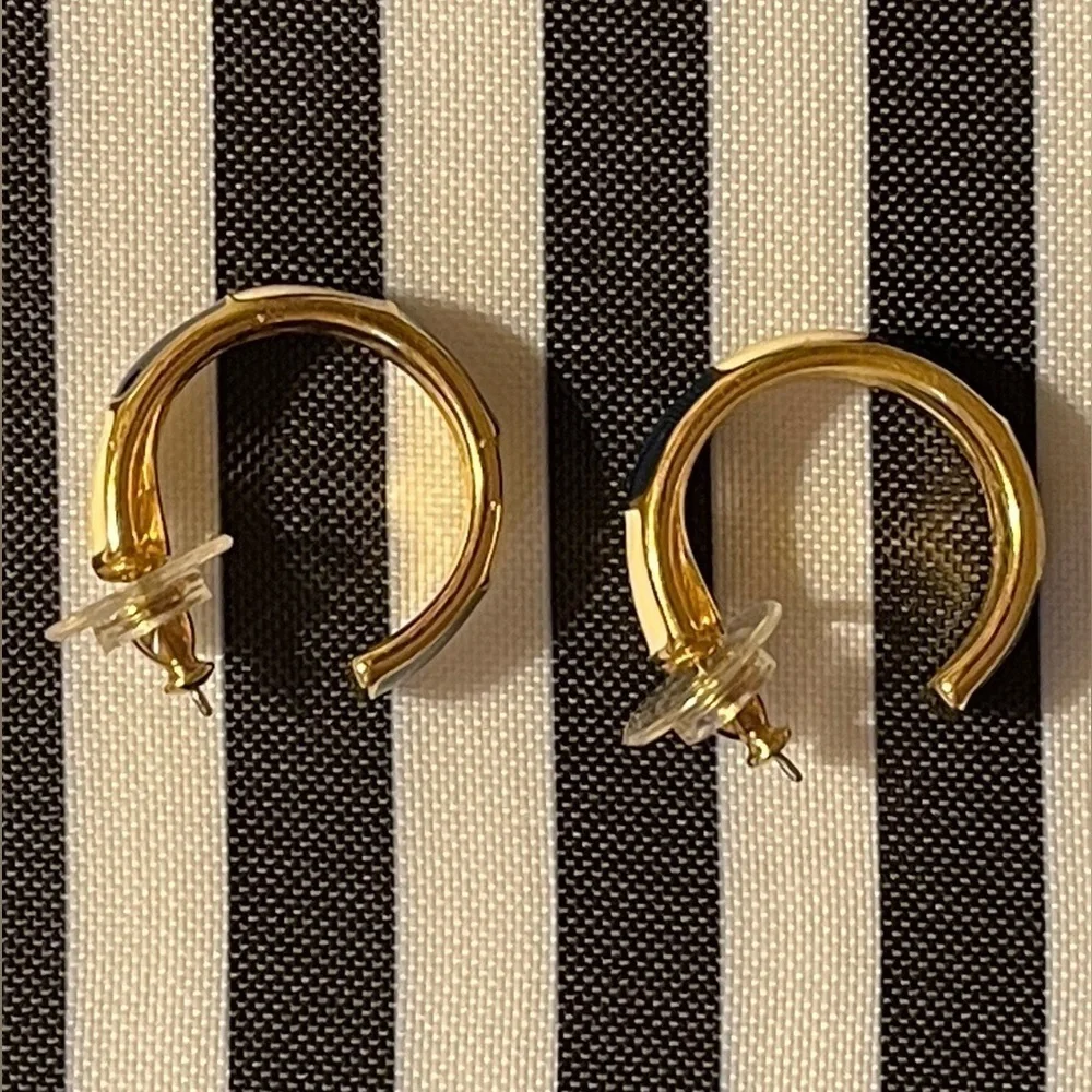 - Monet 22KT Electroplated Navy Blue & Gold Enamel 1” hoop Earrings
